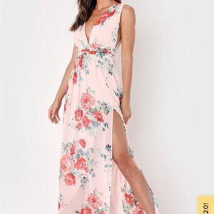 Lulus Garden Meandering Blush Floral Print Maxi Dress